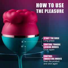 Big Mouth 3in1 Rose shaped Vibrator With 9 Tongue Licking & 6 Thrusting G Spot Dildo