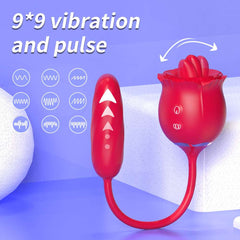 2 In 1 Rose Toy Thrusting Dildo Vibrator With 9 Tongue Licking 9 Thrusting Vibrating