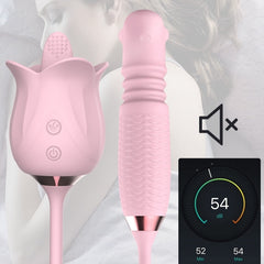 3-in-1 Blooming Sexy Pink Rose Toy Rotating Pearls Telescopic Tongue-licking Vibrator