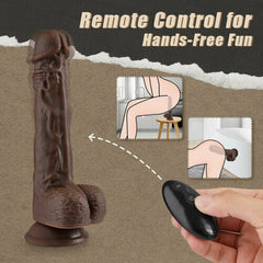 9.05 Inch Realistic 8 Thrusting Vibrating Heating Black Dildo with Remote Control