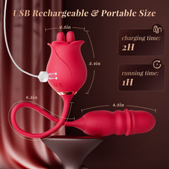 Rose Romeo 3in1 Dual Tongue Rose Adult Toys Vibrators with 10 Licking & 10 Thrust, Clitoral Nipple Anal G Spot Vibrator
