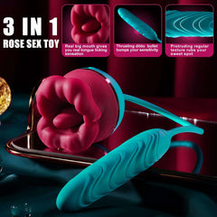 Big Mouth 3in1 Rose shaped Vibrator With 9 Tongue Licking & 6 Thrusting G Spot Dildo
