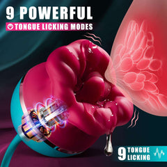Big Mouth 3in1 Rose shaped Vibrator With 9 Tongue Licking & 6 Thrusting G Spot Dildo