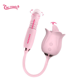 3-in-1 Blooming Sexy Pink Rose Toy Rotating Pearls Telescopic Tongue-licking Vibrator