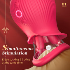 Rose Romeo - 3in1 Rose Sex Toy with 2 Suction Cups, Adult Toys Female Clitoral Nipple Vibrators with 10 Licking Sucking Vibrating
