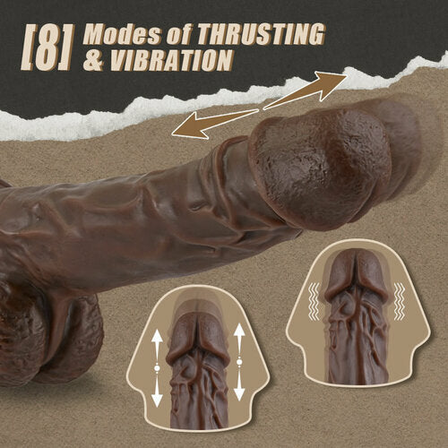 9.05 Inch Realistic 8 Thrusting Vibrating Heating Black Dildo with Remote Control