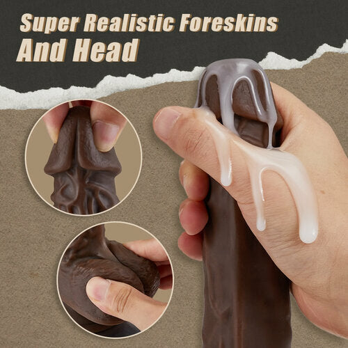 9.05 Inch Realistic 8 Thrusting Vibrating Heating Black Dildo with Remote Control