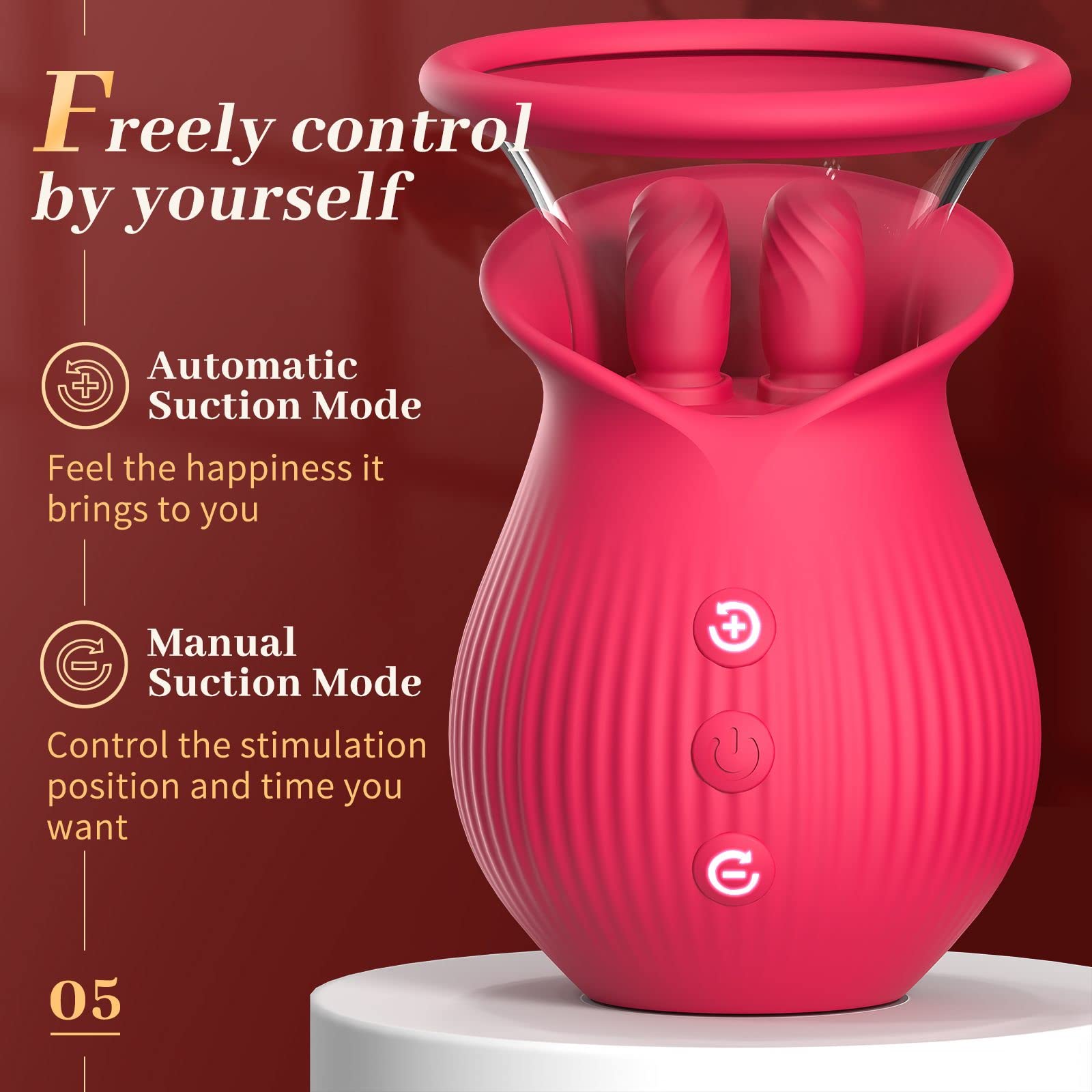 Rose Romeo - 3in1 Rose Sex Toy with 2 Suction Cups, Adult Toys Female Clitoral Nipple Vibrators with 10 Licking Sucking Vibrating